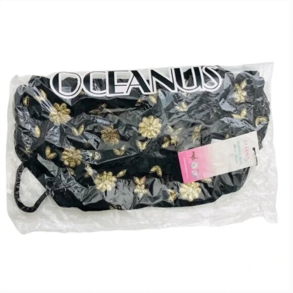 Oceanus Gold Embroidered Flowers Whitney Velvet Two-piece Bikini Set size L - Picture 3 of 5